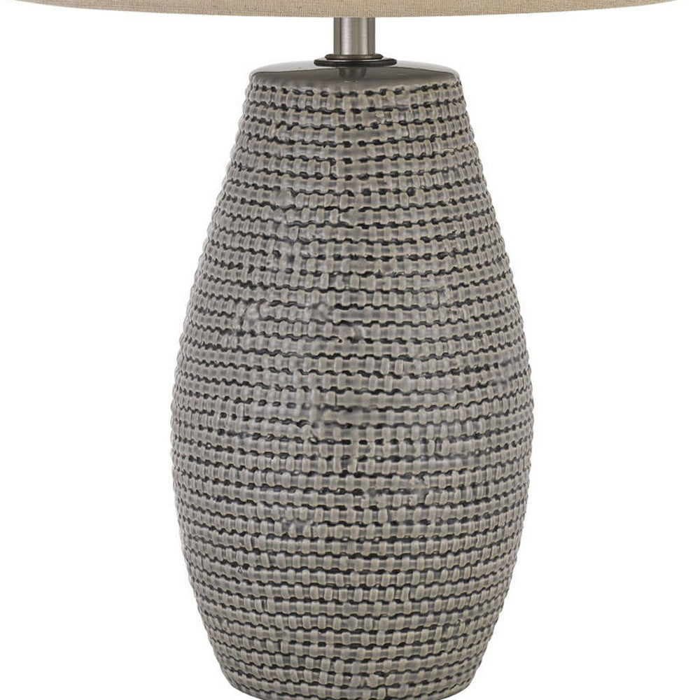 Set of Two 25" Taupe Weave Glazed Ceramic Table Lamps
