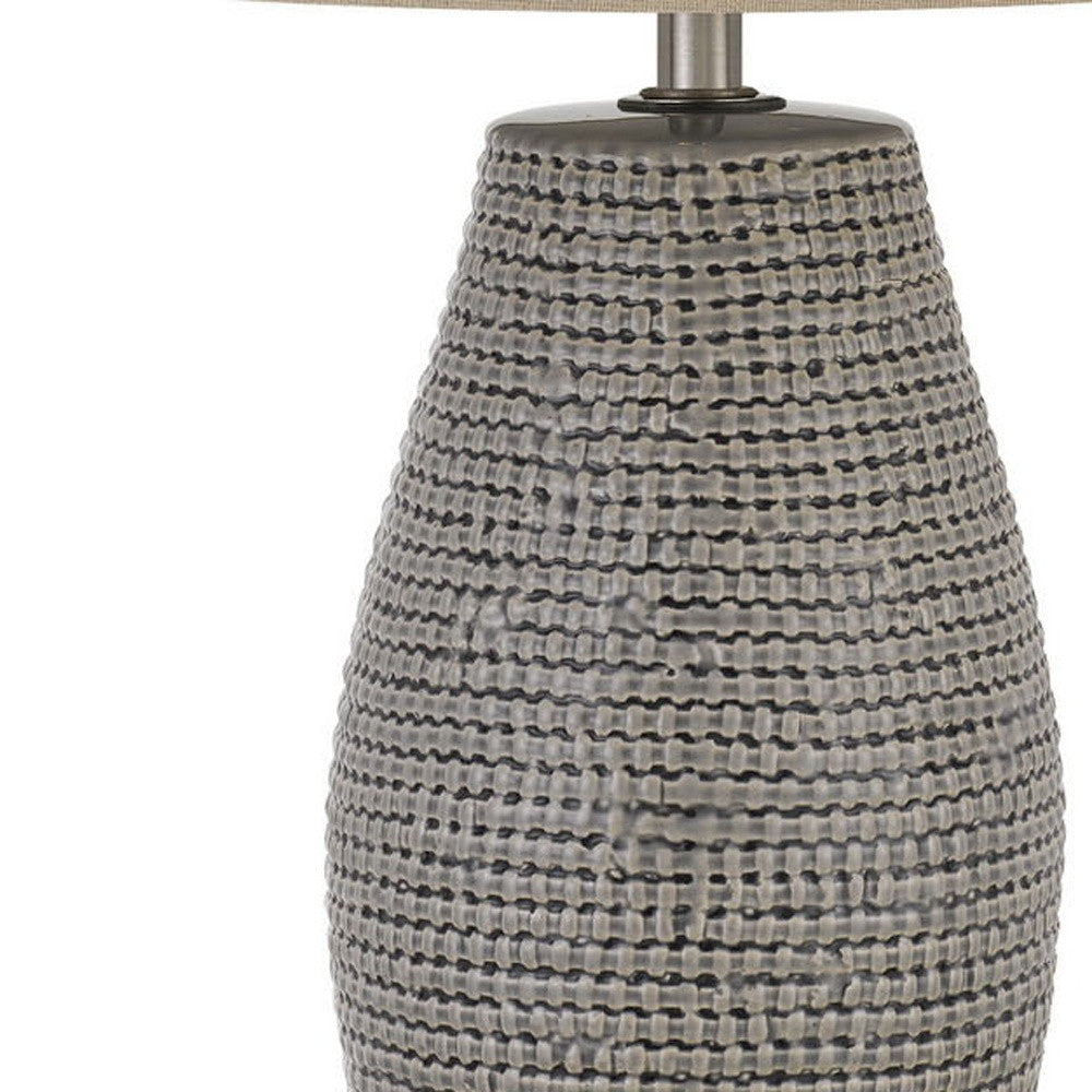 Set of Two 25" Taupe Weave Glazed Ceramic Table Lamps