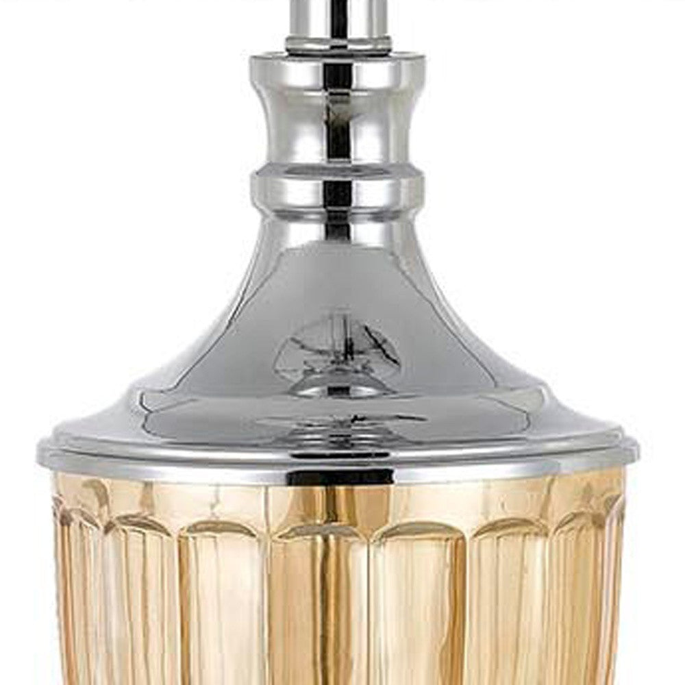 Set of Two 29” Amber Glass And Silver Table Lamp