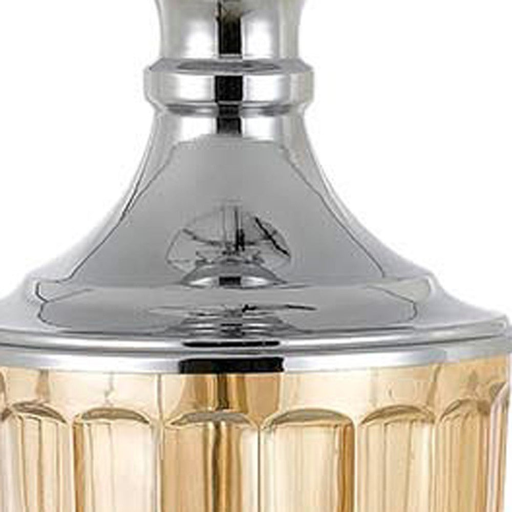 Set of Two 29” Amber Glass And Silver Table Lamp
