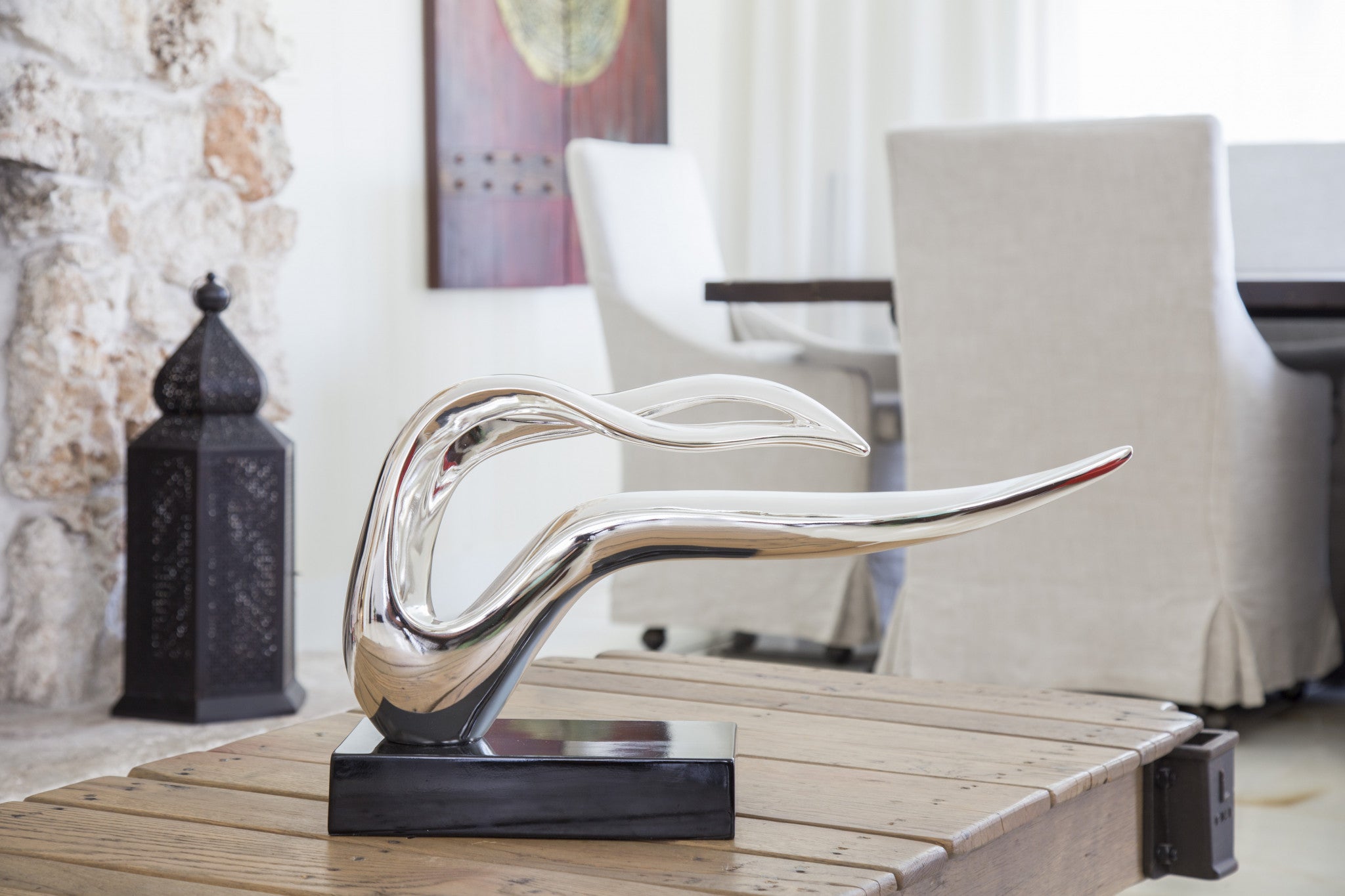 Silver Abstract Wavy Sculpture
