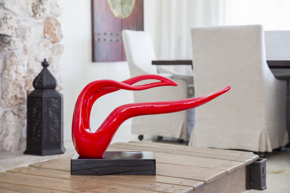 Red Abstract Wavy Sculpture