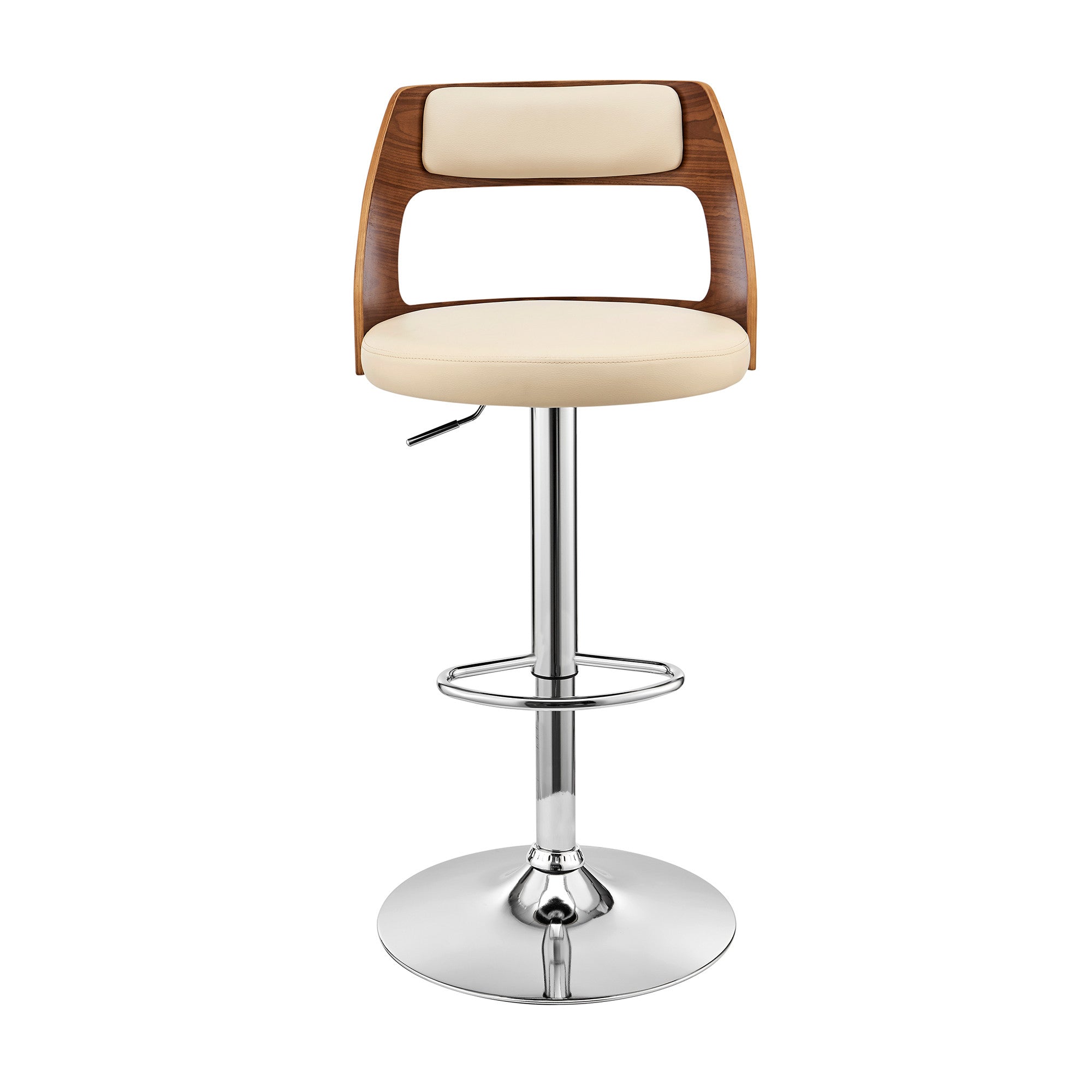 Cream Upholstered Chrome Base Adjustable Swivel Bar Stool