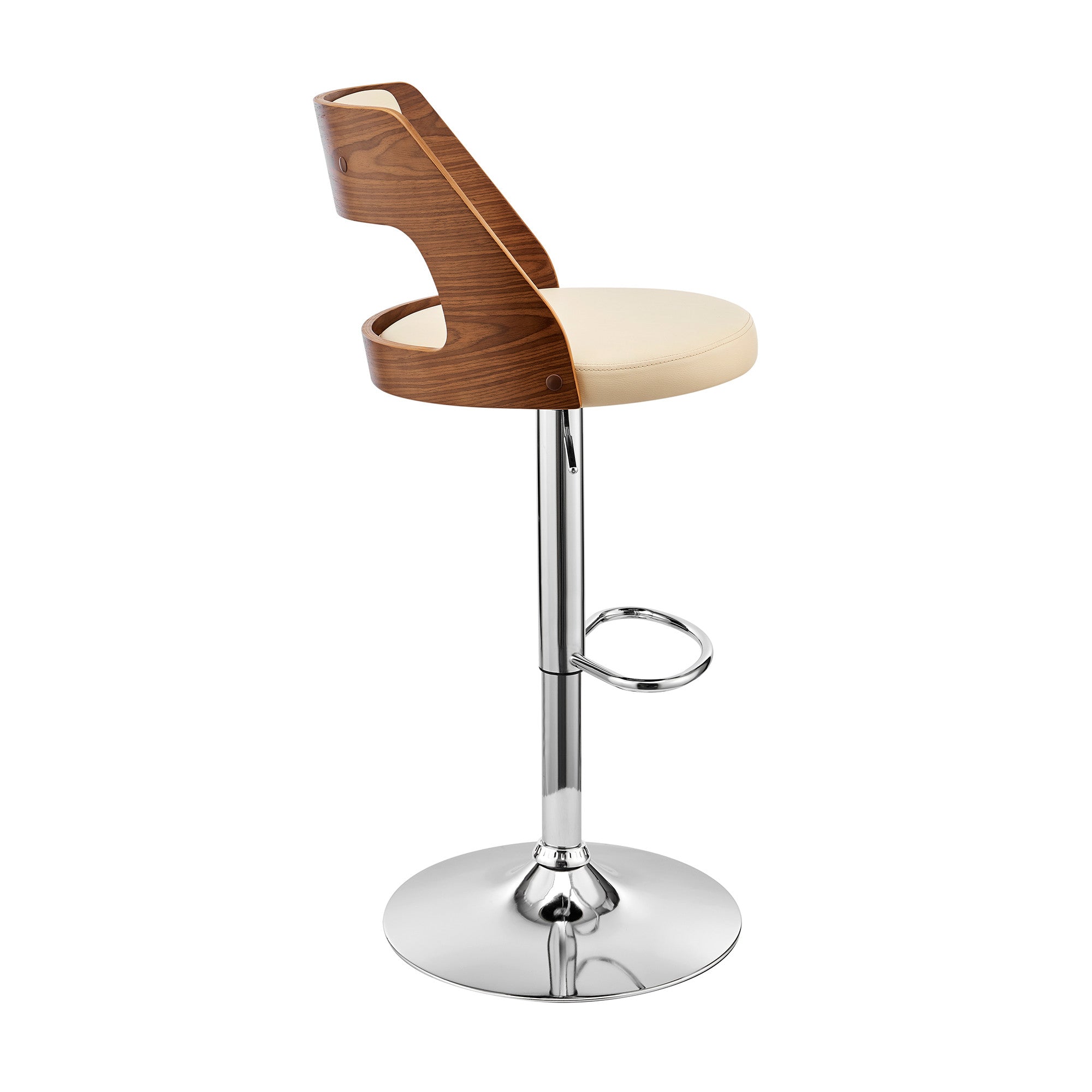 Cream Upholstered Chrome Base Adjustable Swivel Bar Stool