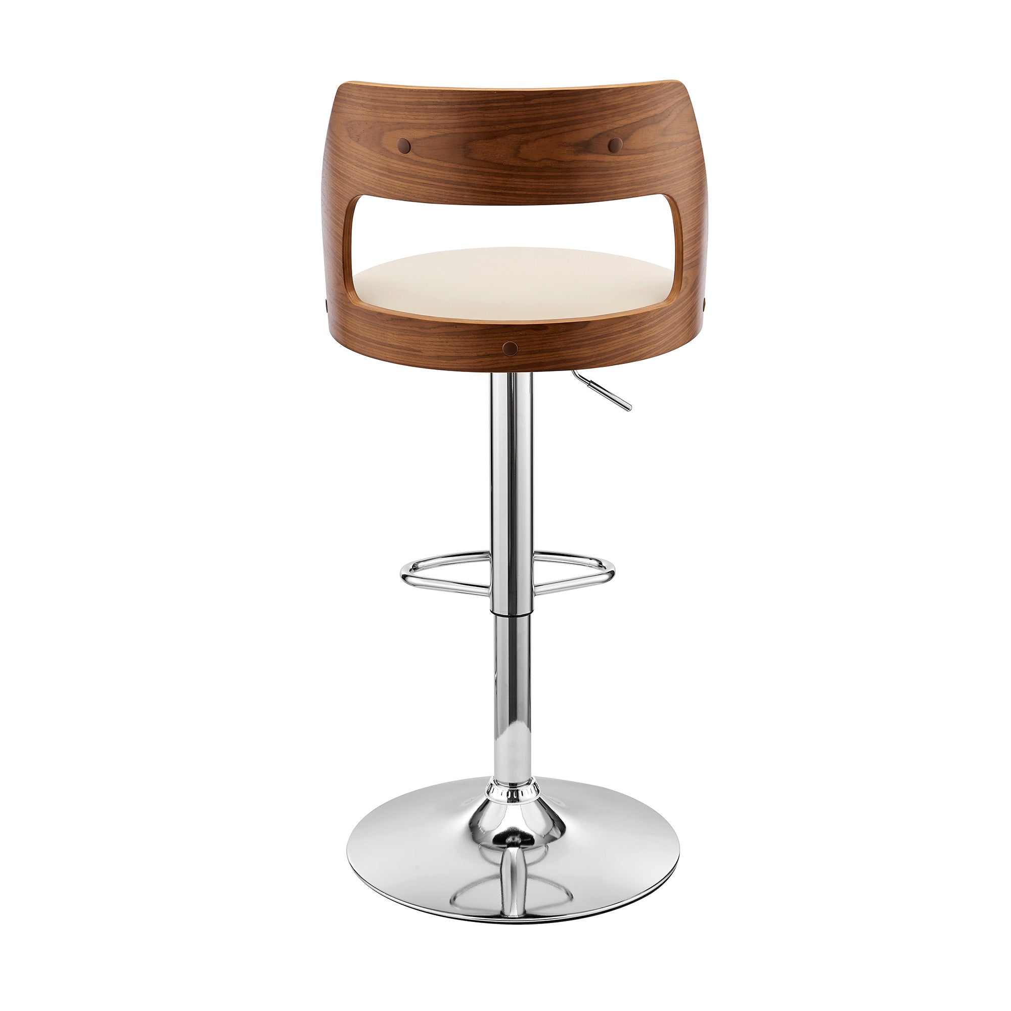Cream Upholstered Chrome Base Adjustable Swivel Bar Stool