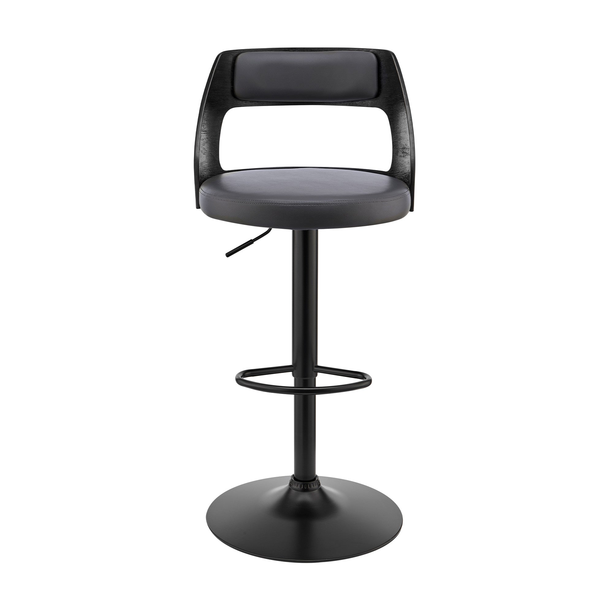 Gray Upholstered Black Base Adjustable Swivel Bar Stool
