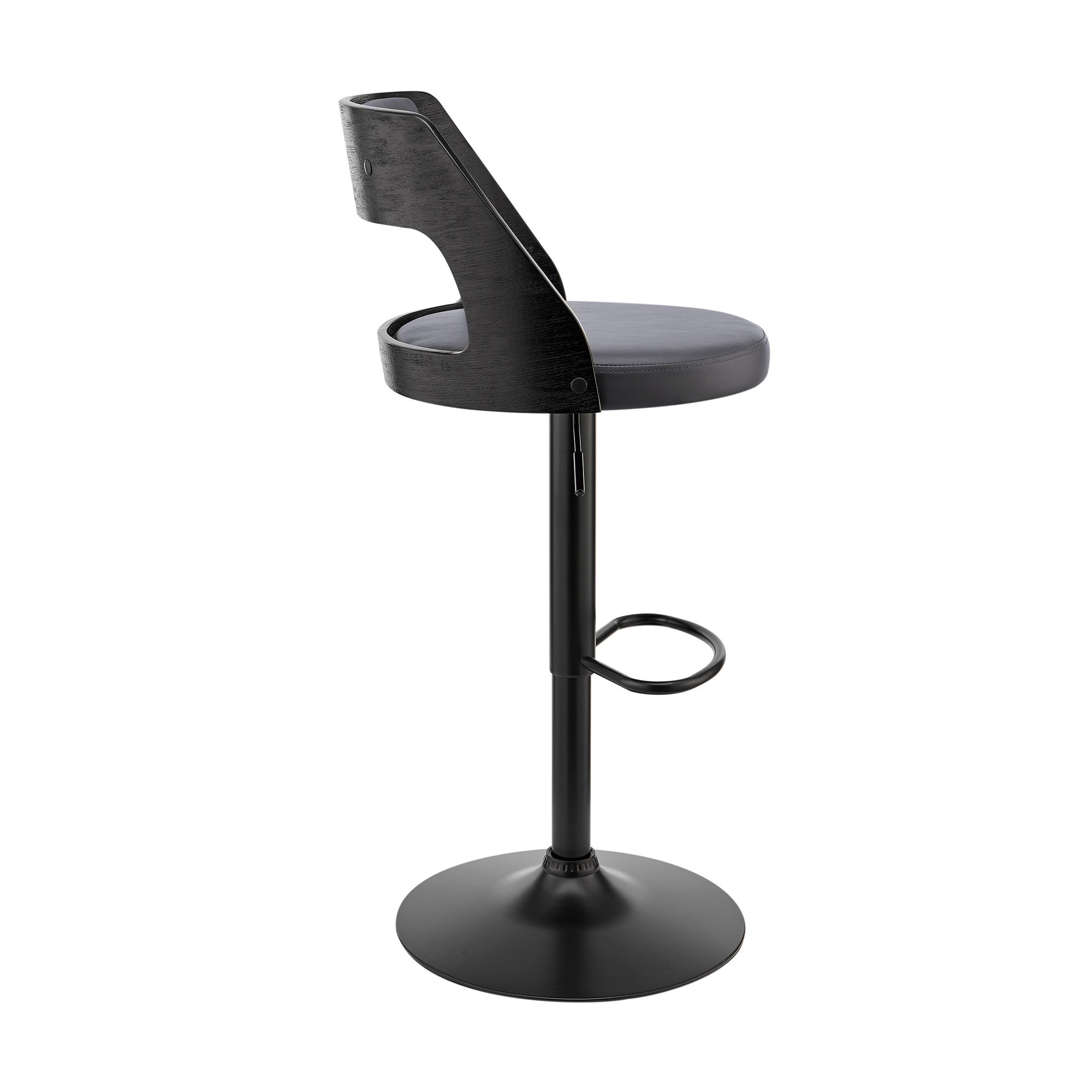 Gray Upholstered Black Base Adjustable Swivel Bar Stool