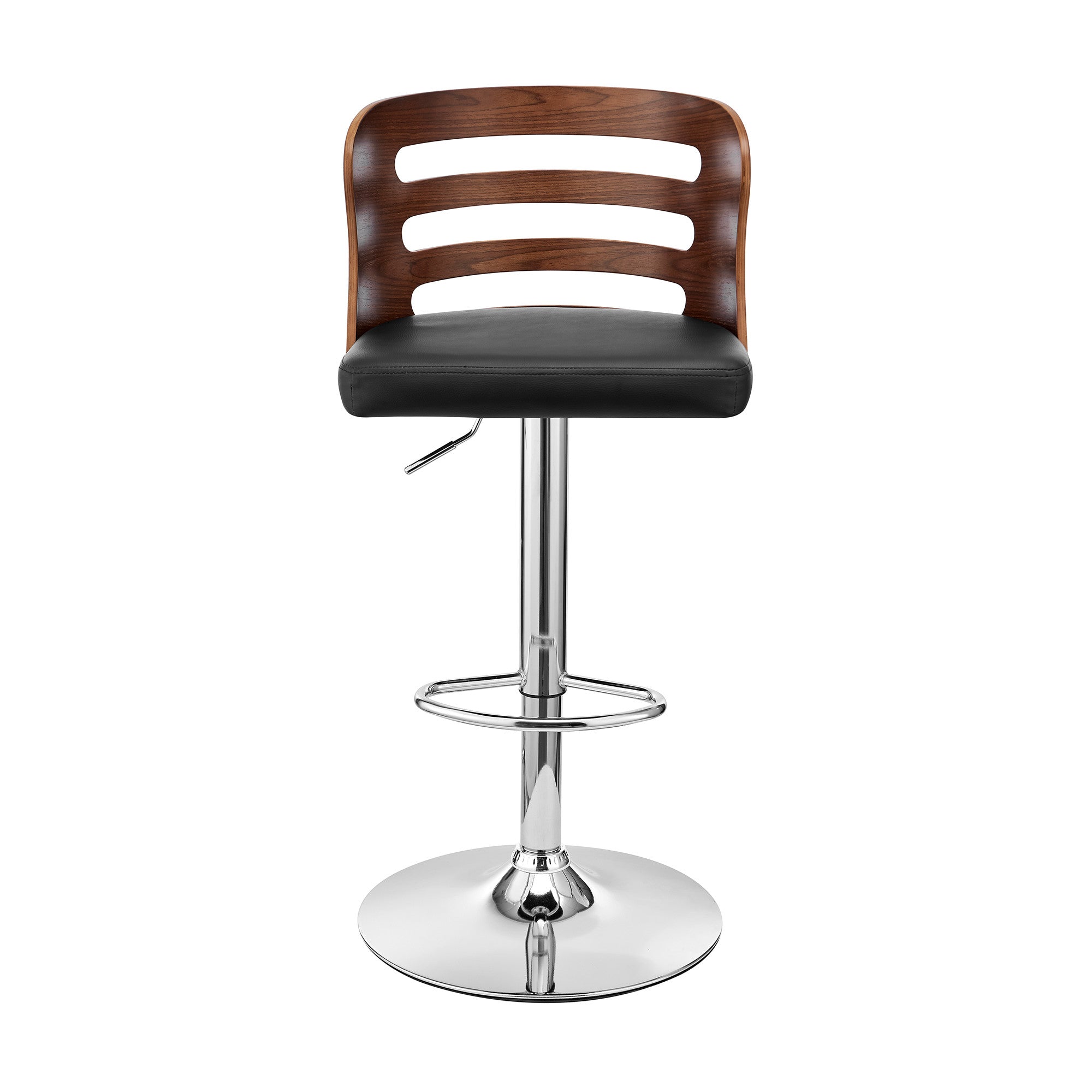 Black Upholstered Chrome Base Adjustable Swivel Bar Stool
