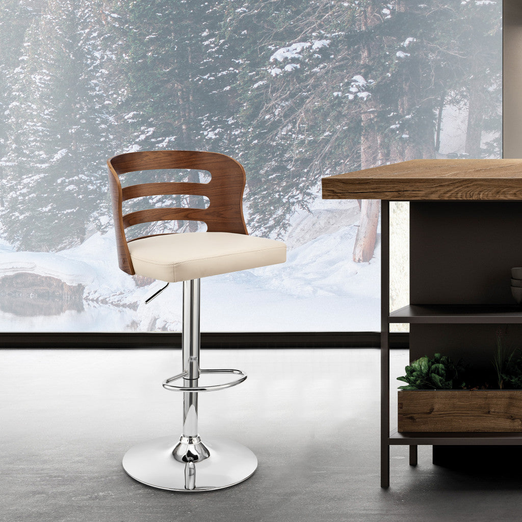 Cream Upholstered Chrome Base Adjustable Swivel Bar Stool