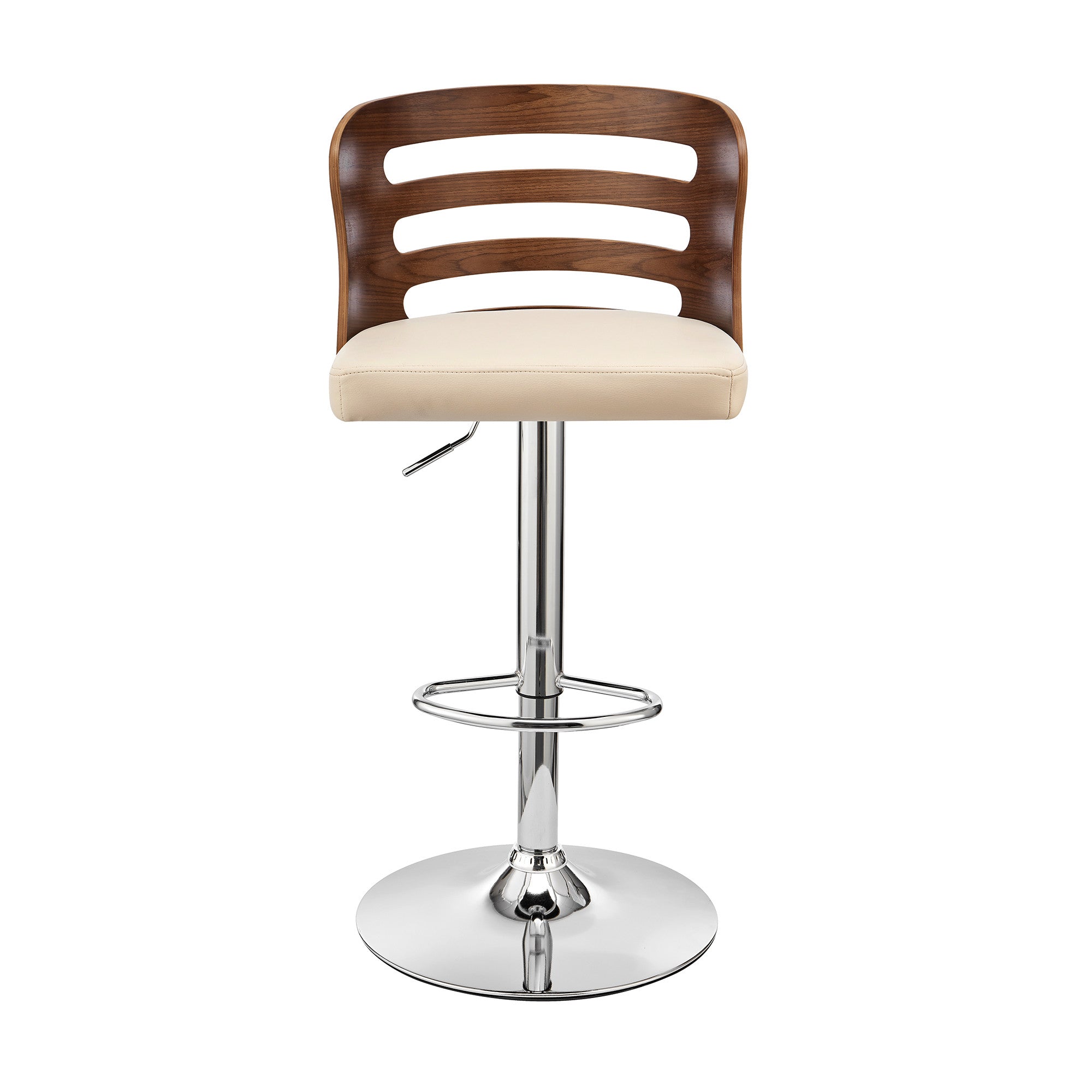 Cream Upholstered Chrome Base Adjustable Swivel Bar Stool