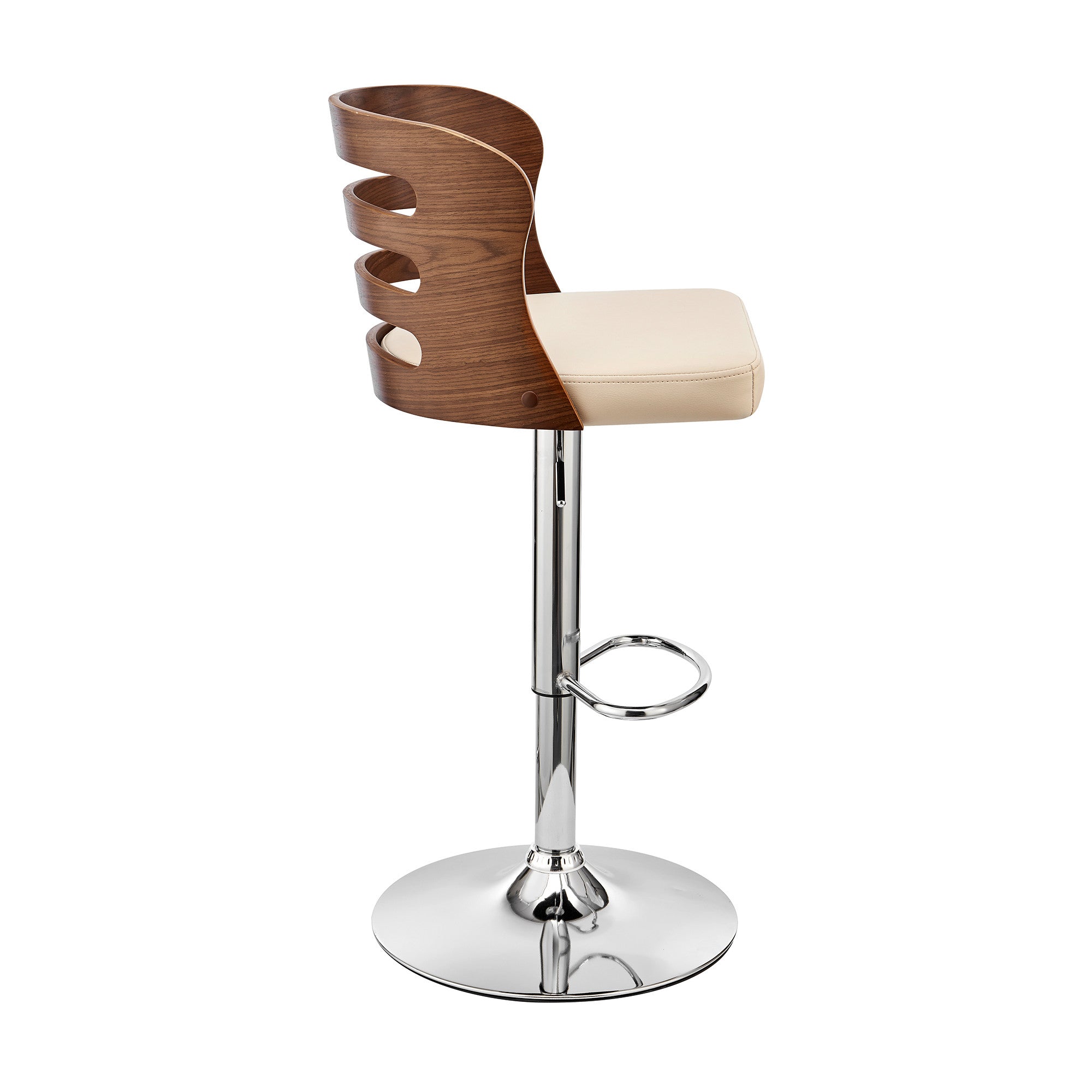 Cream Upholstered Chrome Base Adjustable Swivel Bar Stool