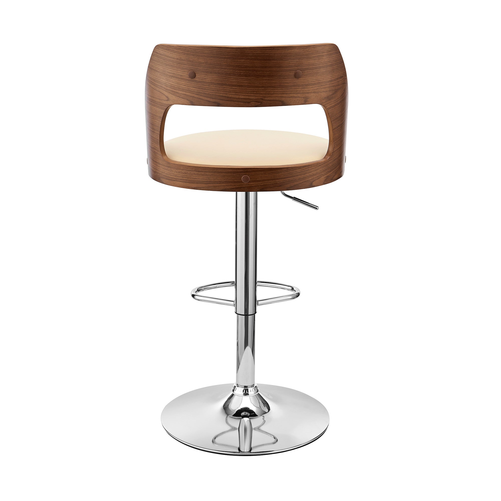 Cream Upholstered Chrome Base Adjustable Swivel Bar Stool