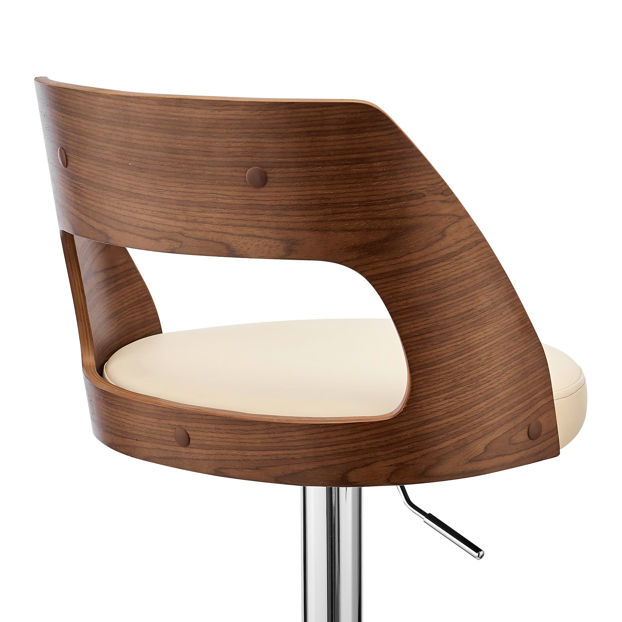 Cream Upholstered Chrome Base Adjustable Swivel Bar Stool