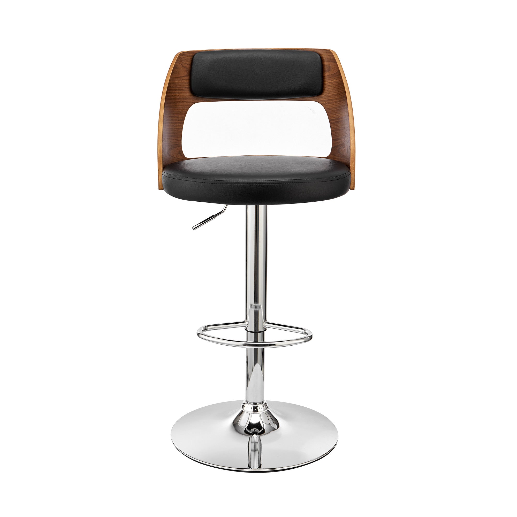 Black Upholstered Chrome Base Adjustable Swivel Bar Stool