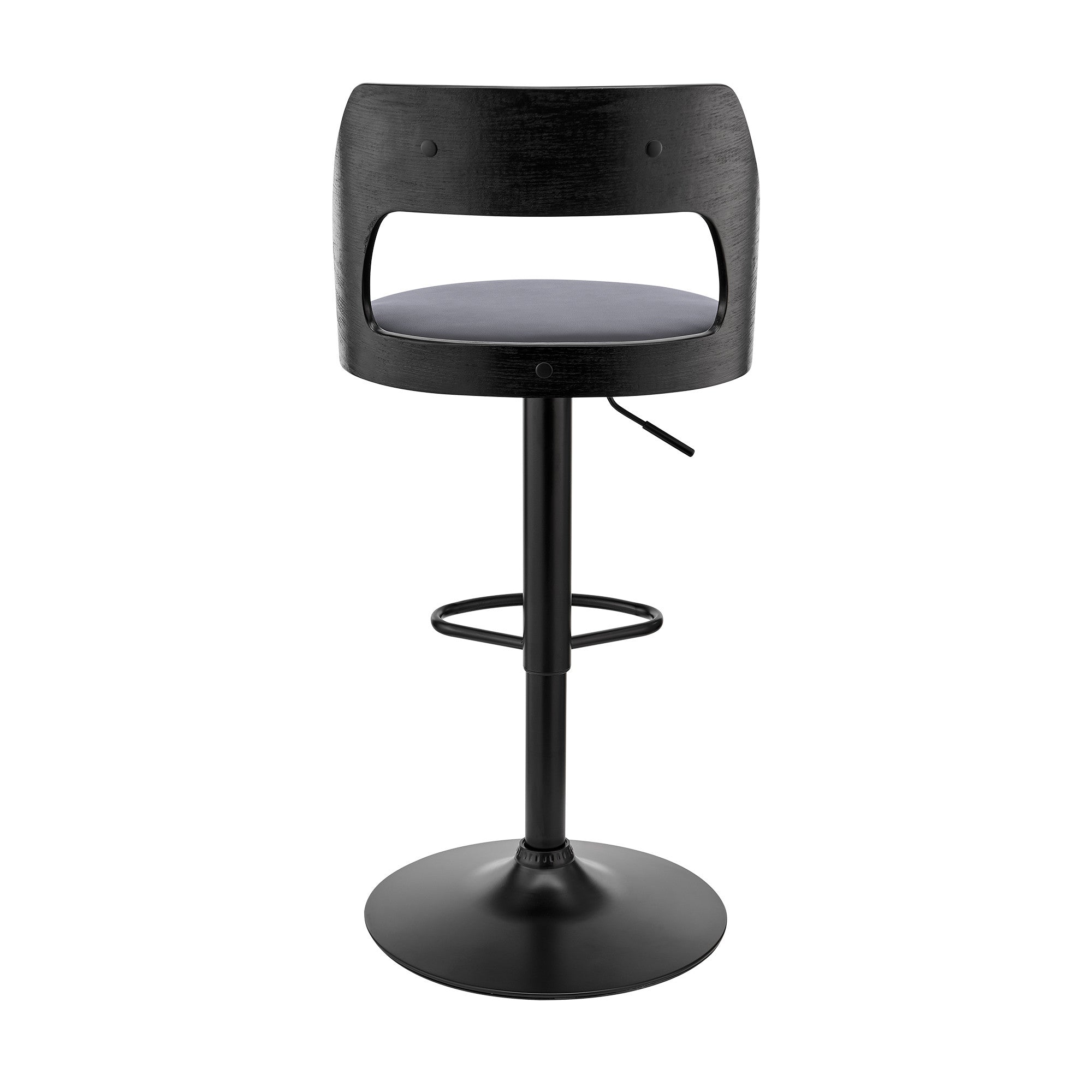 Gray Upholstered Black Base Adjustable Swivel Bar Stool