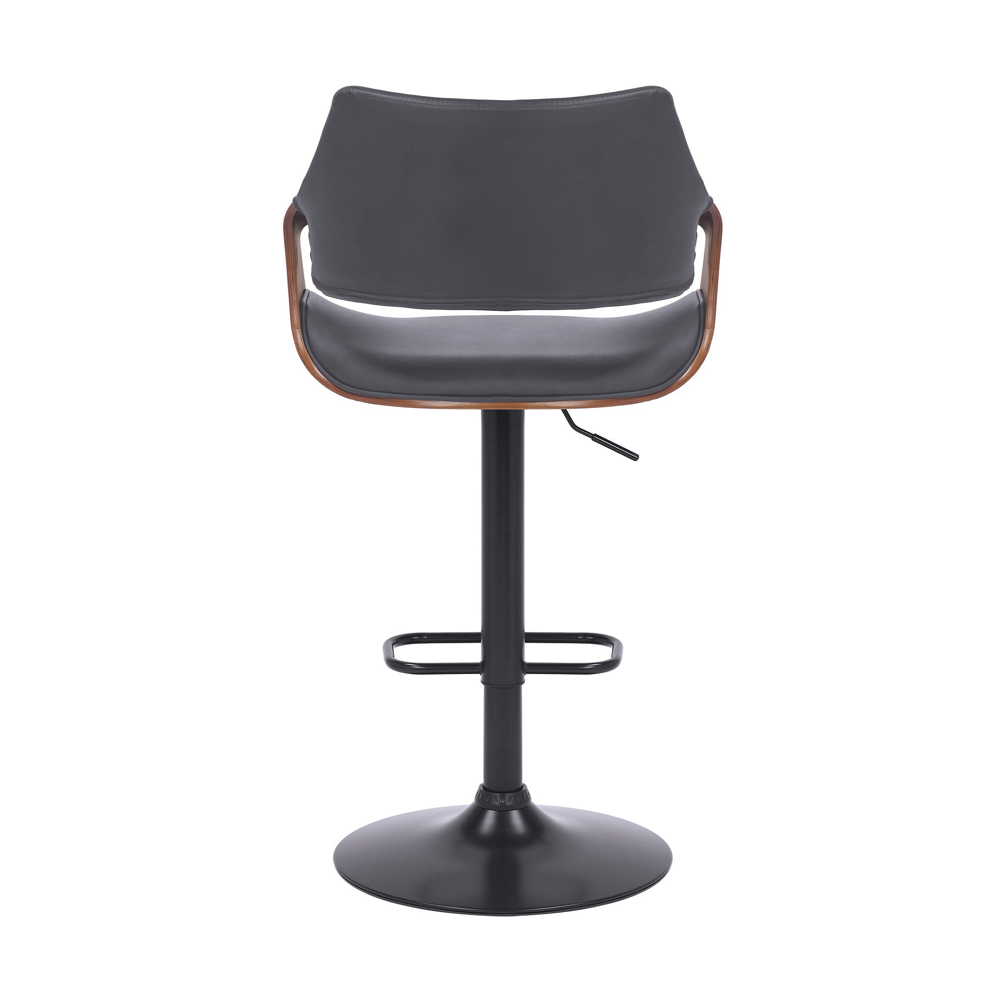 Grey Faux Leather Walnut Wood and Black Swivel Adjustable Bar Stool