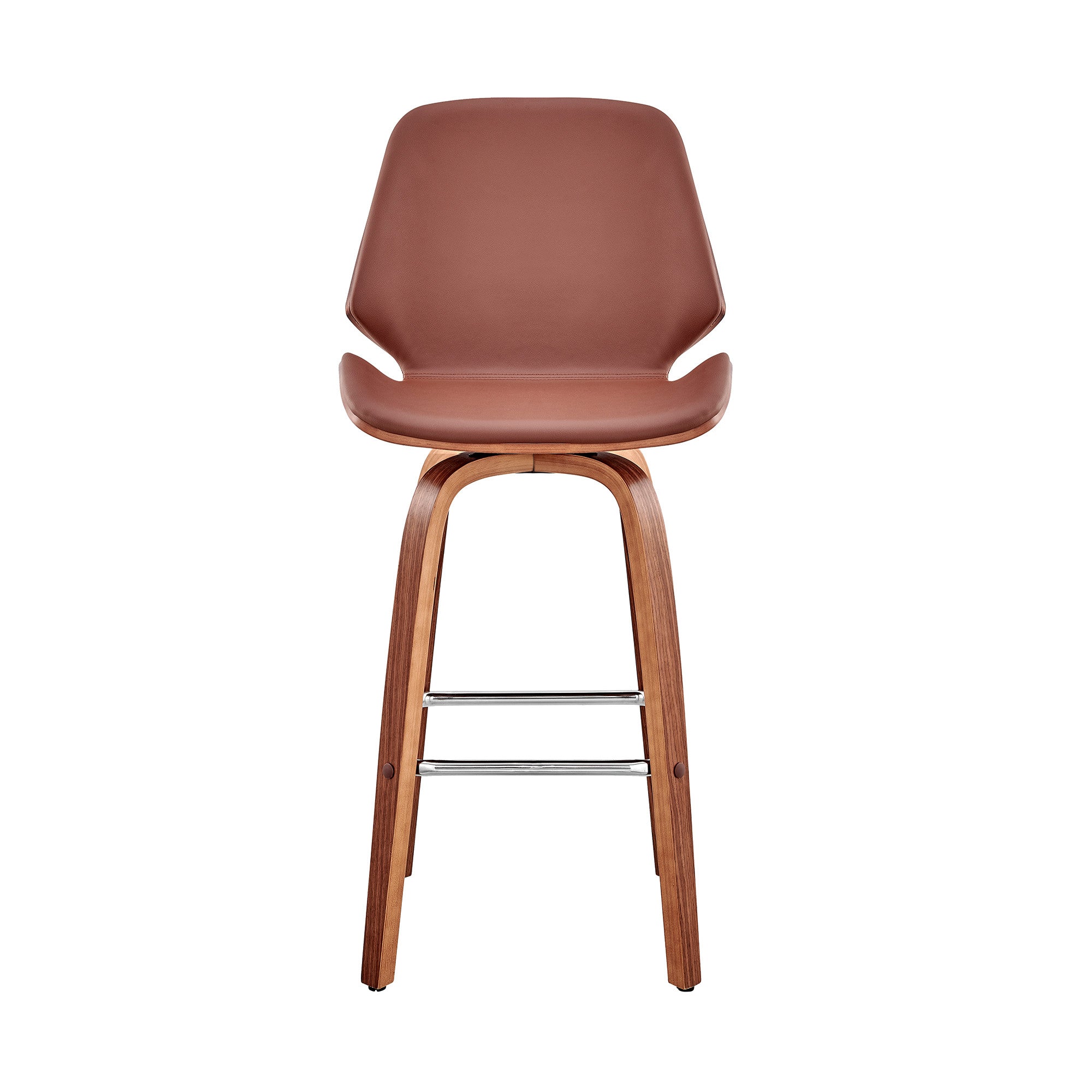26" Brown Faux Leather Swivel Seat Wooden Bar Stool