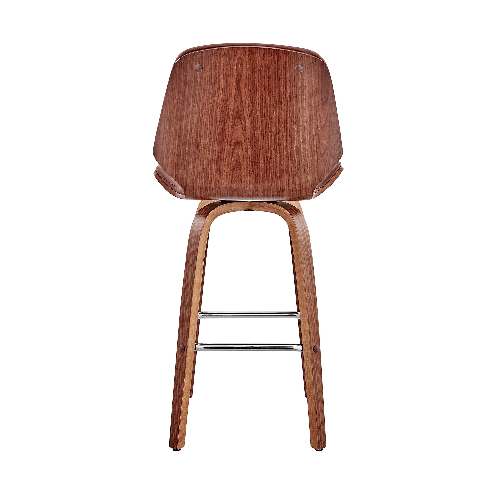 26" Brown Faux Leather Swivel Seat Wooden Bar Stool