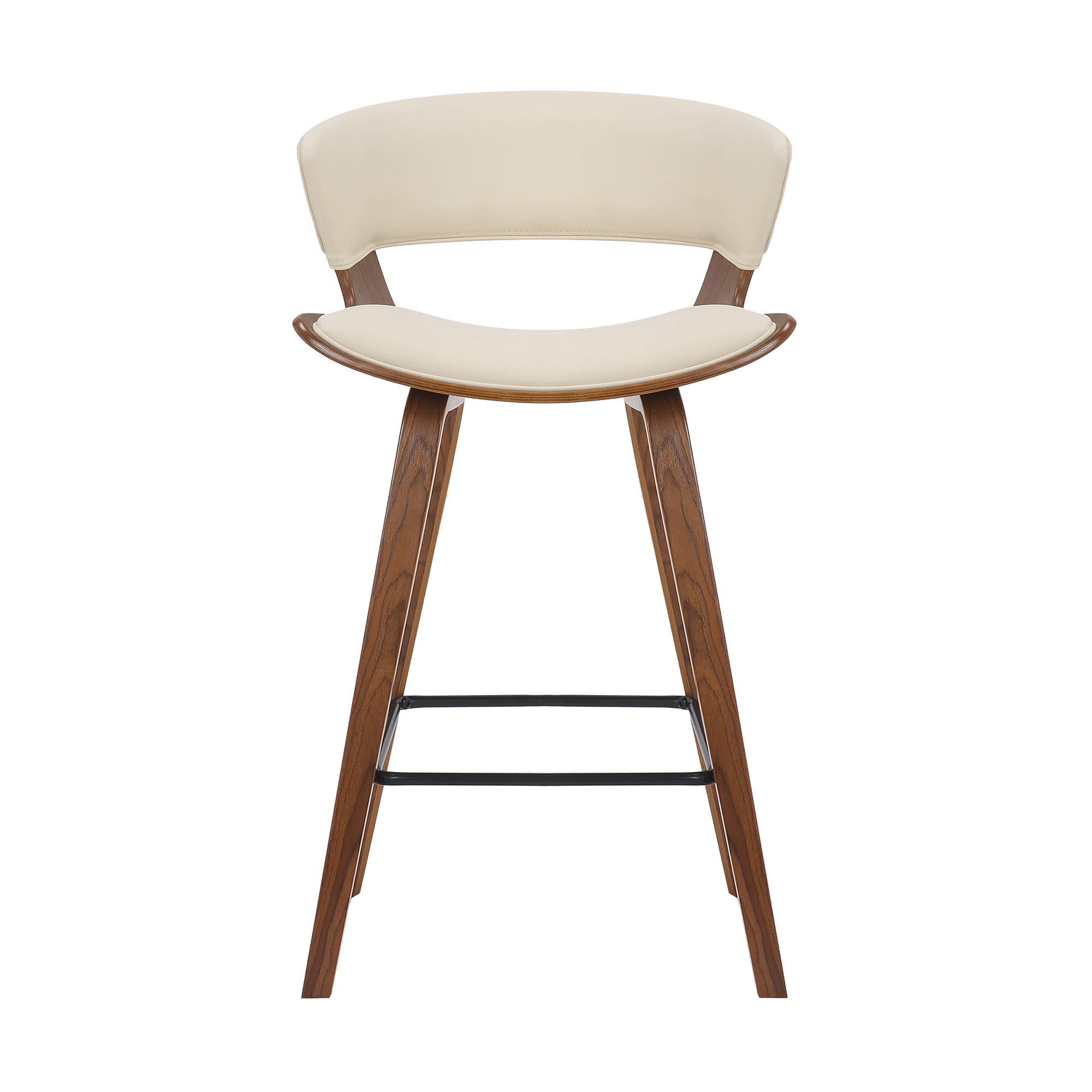 Cream Faux Leather and Wood Modern Bar Stool