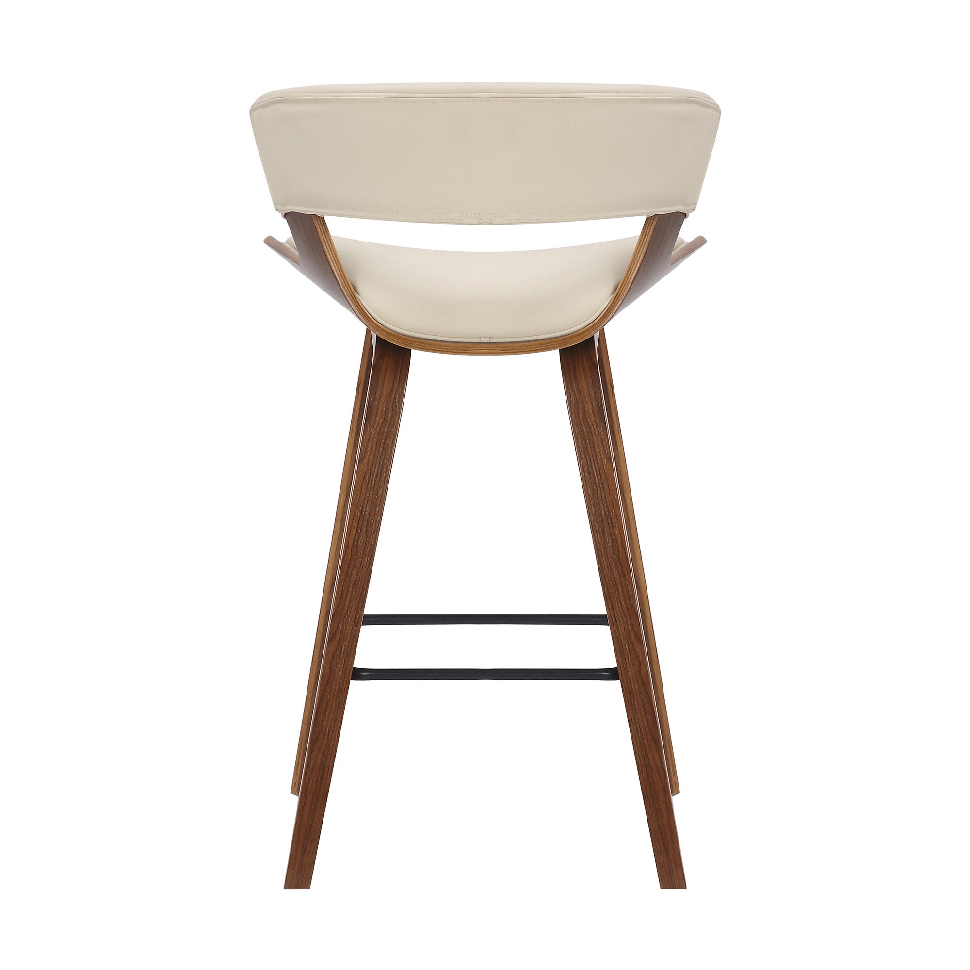 Cream Faux Leather and Wood Modern Bar Stool
