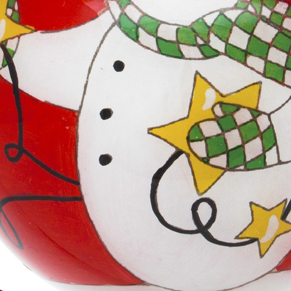 Snowman with Twinkling Starry Lights Hand Painted Mouth Blown Glass Ornament