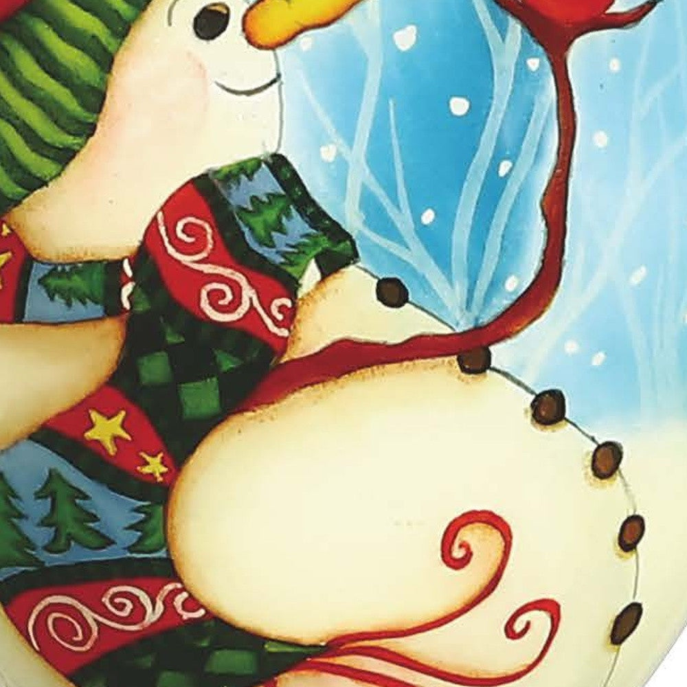 Snowman and Red Cardinal Hand Painted Mouth Blown Glass Ornament