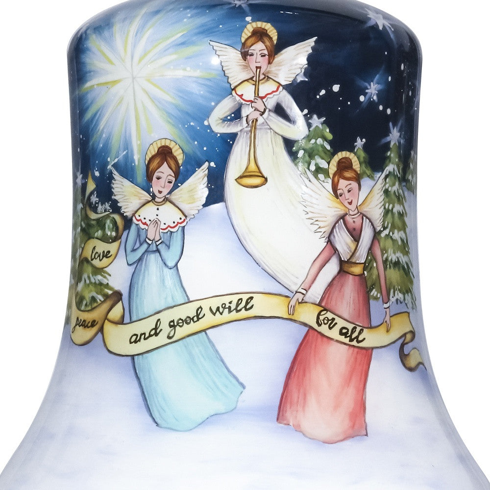 Love Peace and Goodwill for All Angels Hand Painted Mouth Blown Glass Ornament
