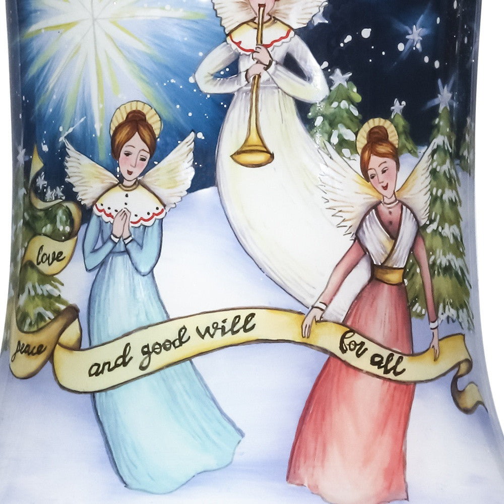 Love Peace and Goodwill for All Angels Hand Painted Mouth Blown Glass Ornament