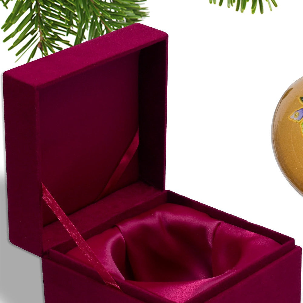 Golden Extravagant Butterflies Hand Painted Mouth Blown Glass Ornament