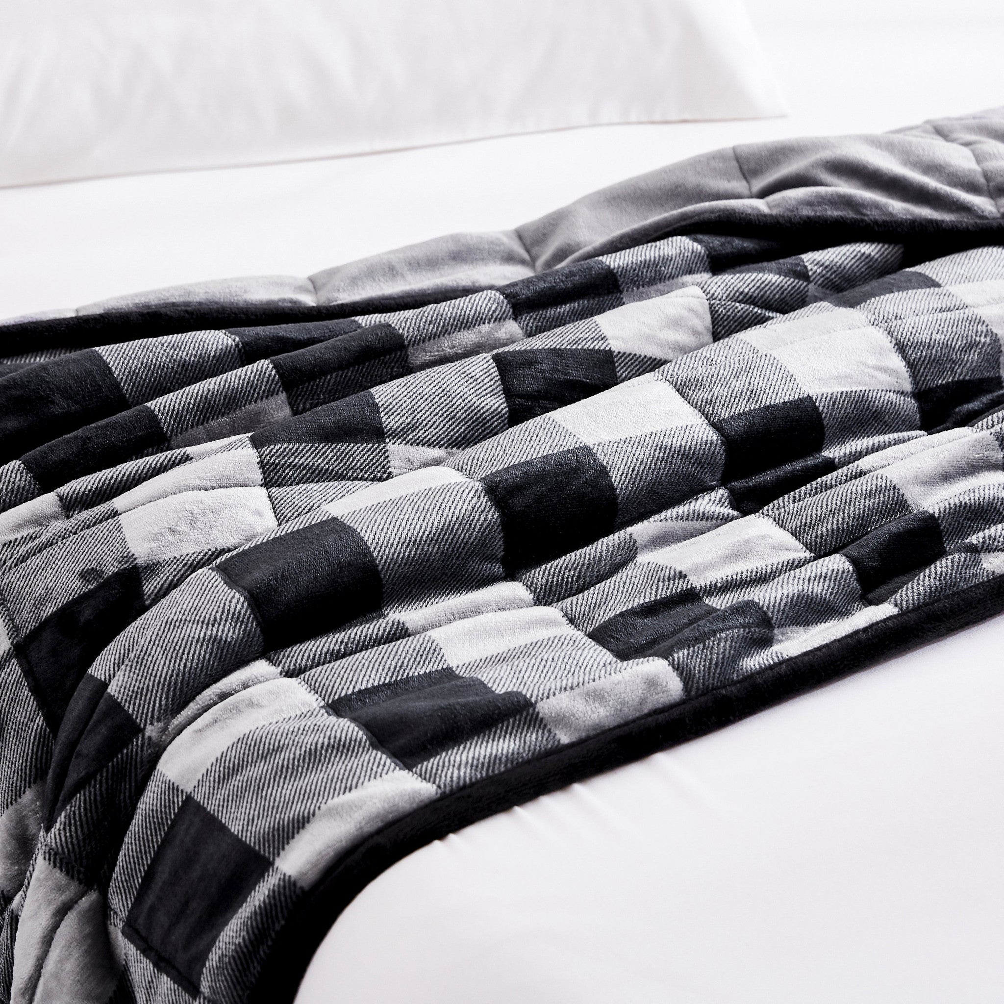 Charcoal Plaid Weighted Velvet and Velvet Throw Blanket
