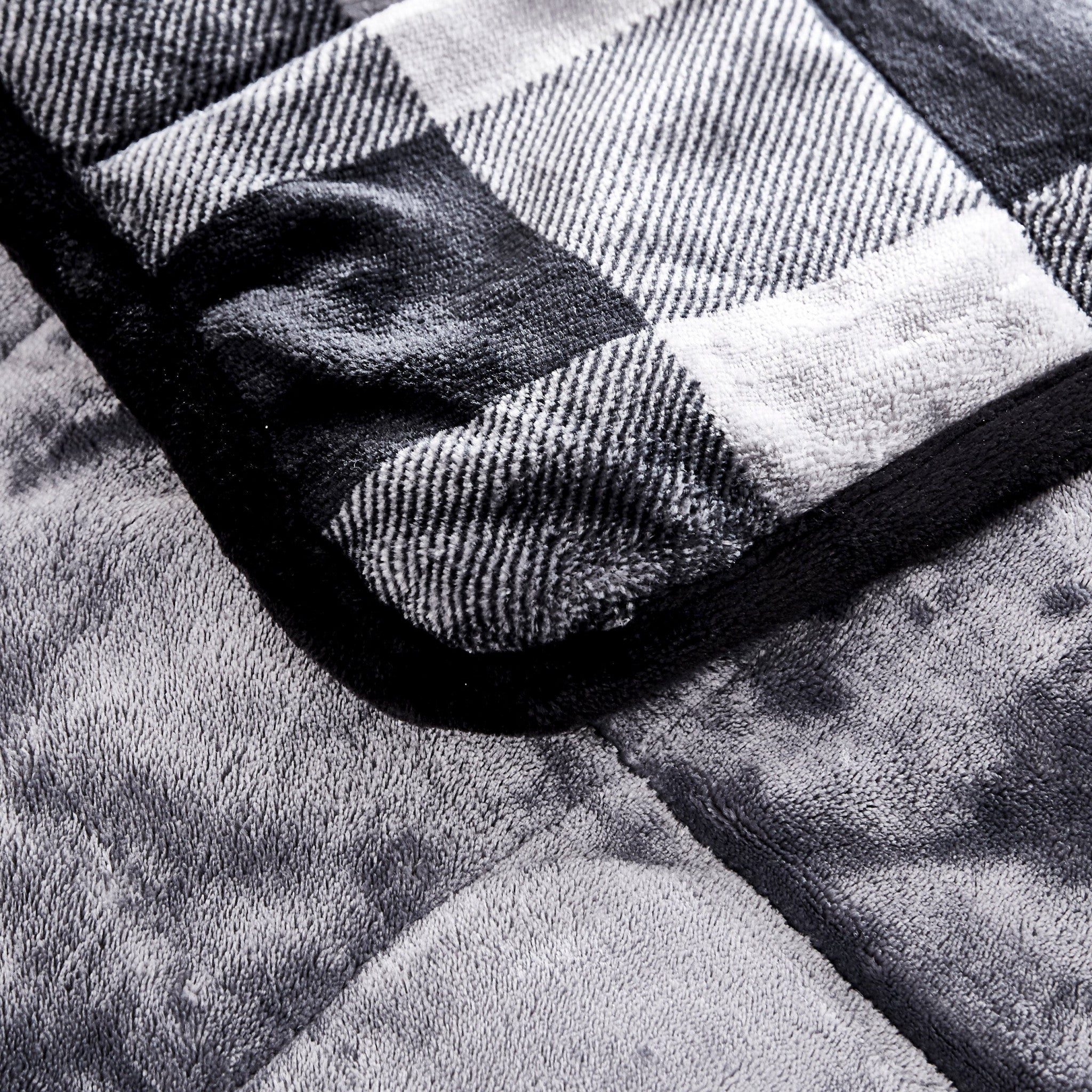 Charcoal Plaid Weighted Velvet and Velvet Throw Blanket