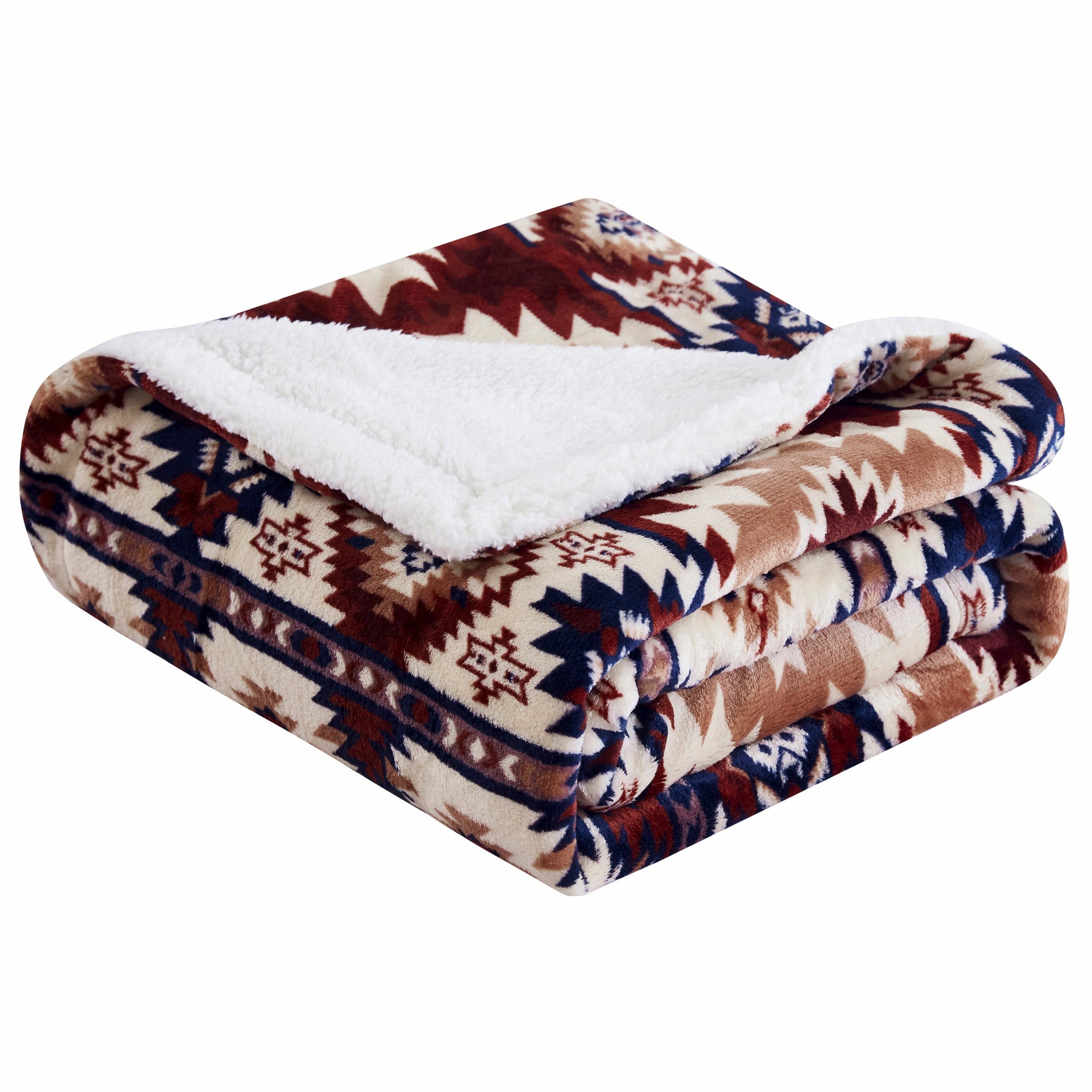 Multicolored Reversible Velvet and Sherpa Throw Blanket