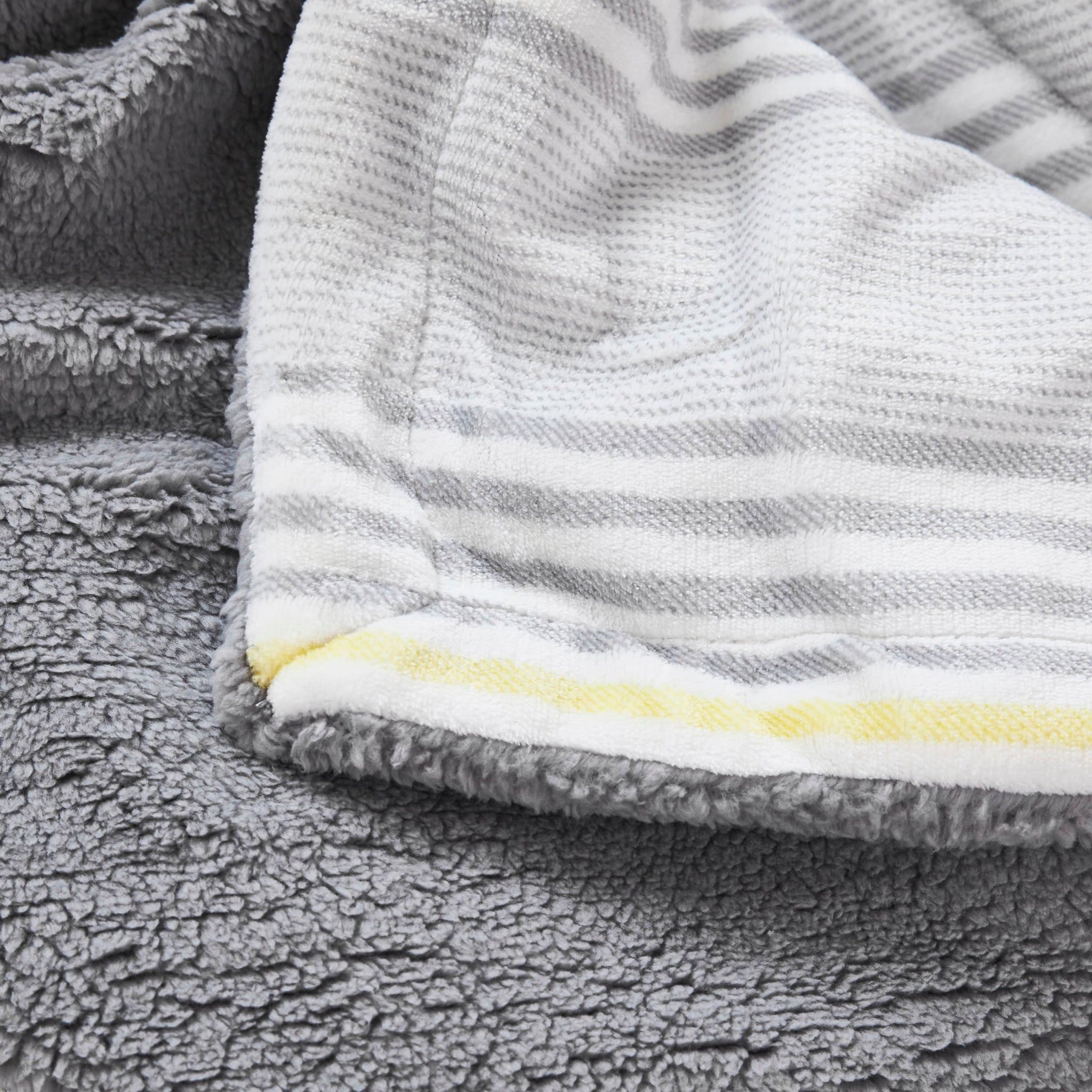 Light Grey Reversible Velvet and Sherpa Throw Blanket