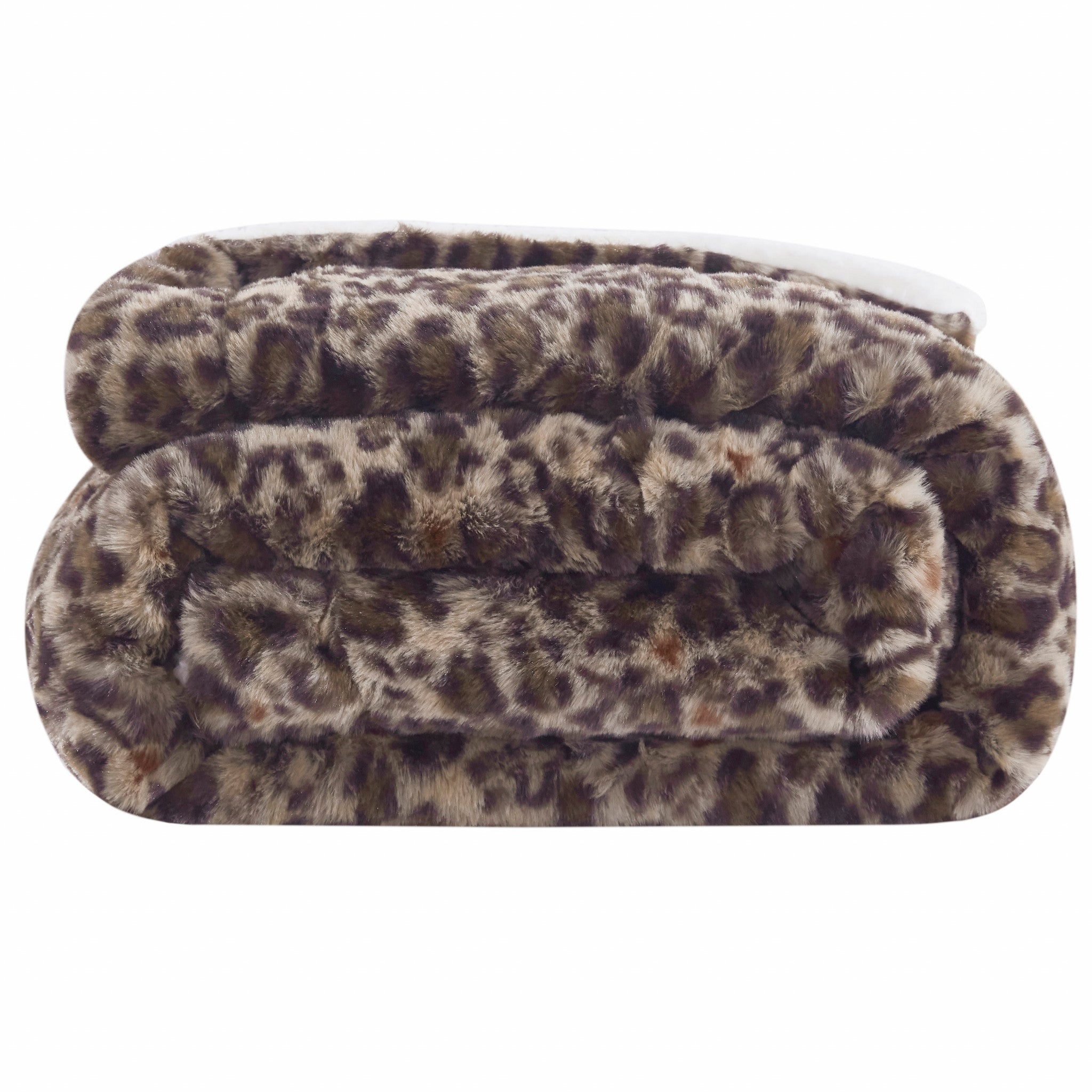 Reversible Leopard Brown Faux Rabbit Fur and Sherpa Throw Blanket