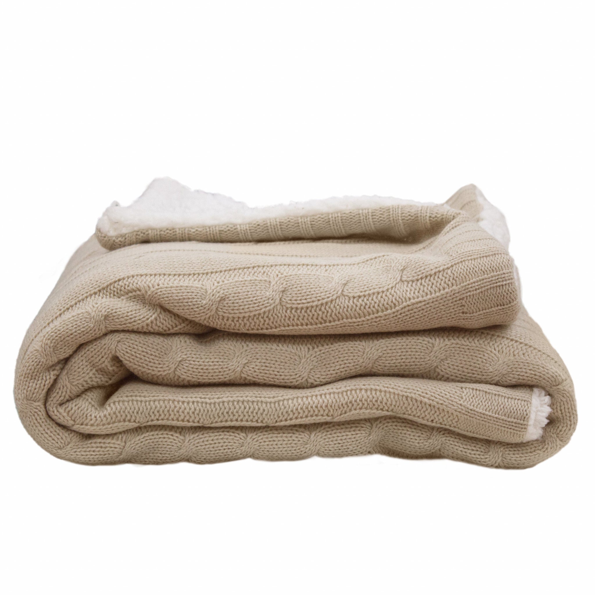 Reversible French Oak Cable Knit and Sherpa Throw Blanket