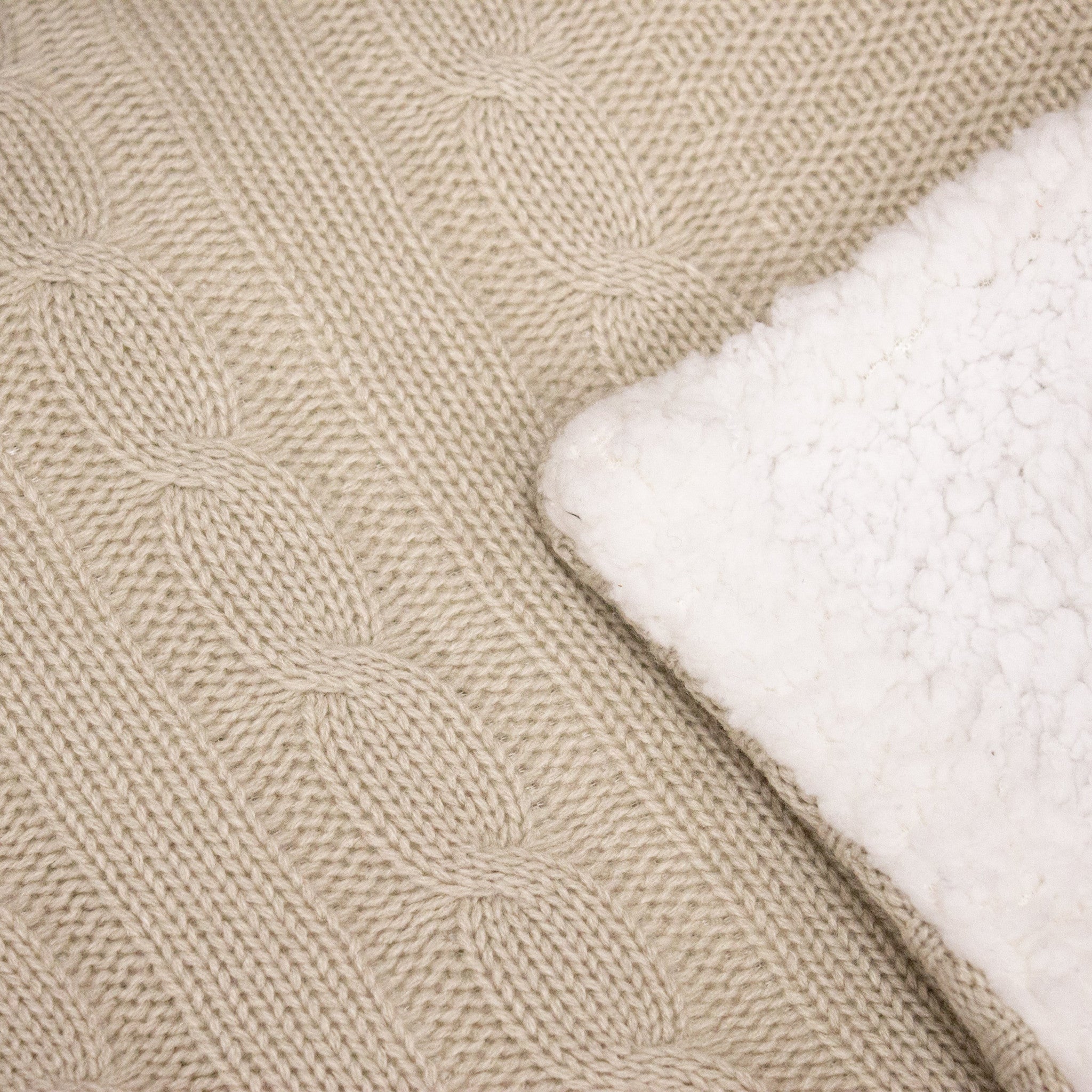 Reversible French Oak Cable Knit and Sherpa Throw Blanket