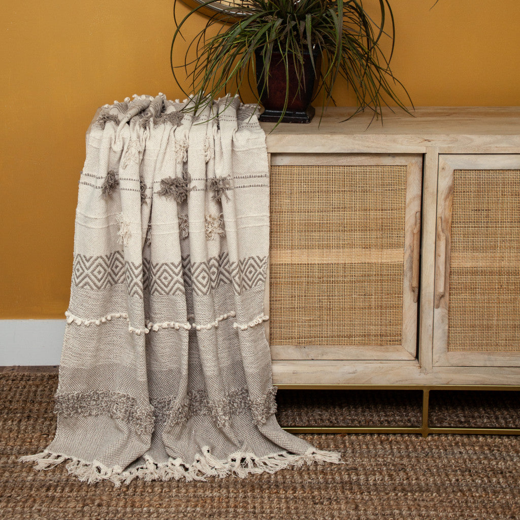 Parkland Collection Neil Eclectic Beige 52" x 67" WOVEN HANDLOOM Throw